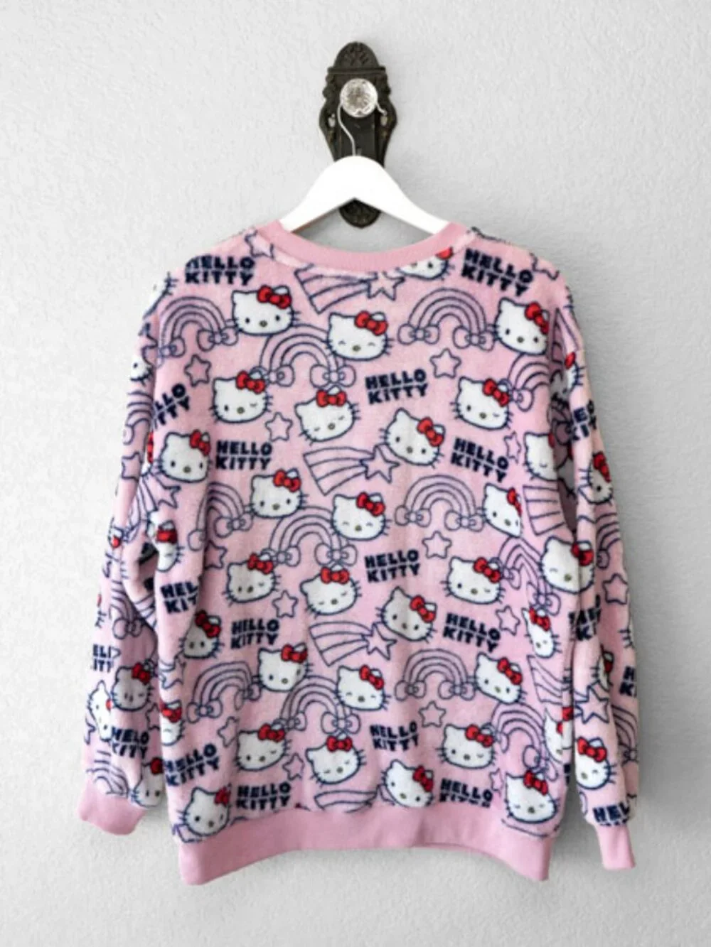Hello Kitty Sanrio Plush Sweatshirt Womens M Pink Fleece Oversized Kawaii Cozy - Picture 7 of 11